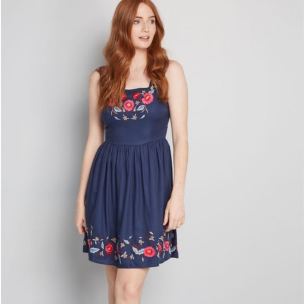 Modcloth Enlightened Look Embroidered Dress